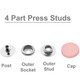 15mm 4 Part Press Studs With Silver Componants